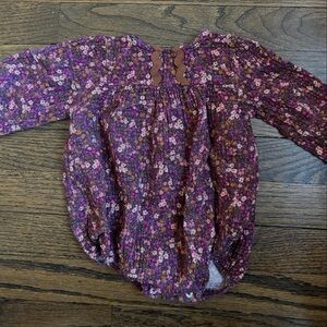 Bebe Organic soft purple cotton romper in Liberty London floral, Size 6 months